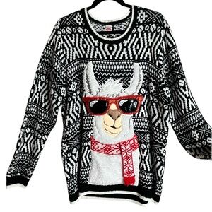 Holiday Time Mens Christmas Sweater Llama Black and  White Pattern XL